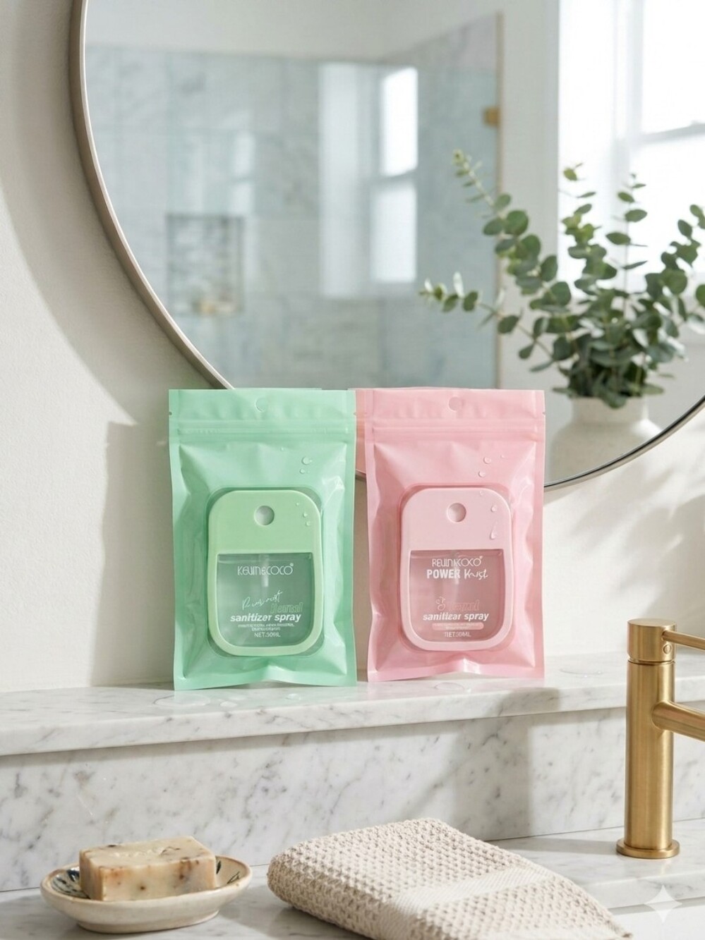 Two Hand Sanitizer Spray Refill Pouch — Pink & Mint The Kevin & Coco